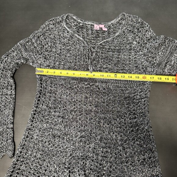 Love On A Hanger Gray Open Knit Eyelet Top Long Sleeve See Through Coverup Tunic - Picture 8 of 10